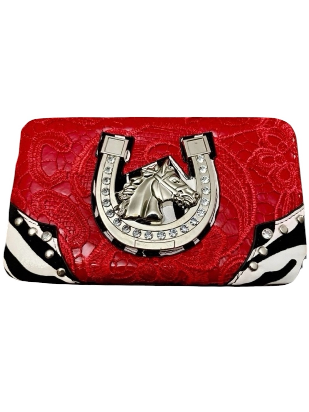 Red Embossed Horse & Horseshoe Accent Wallet